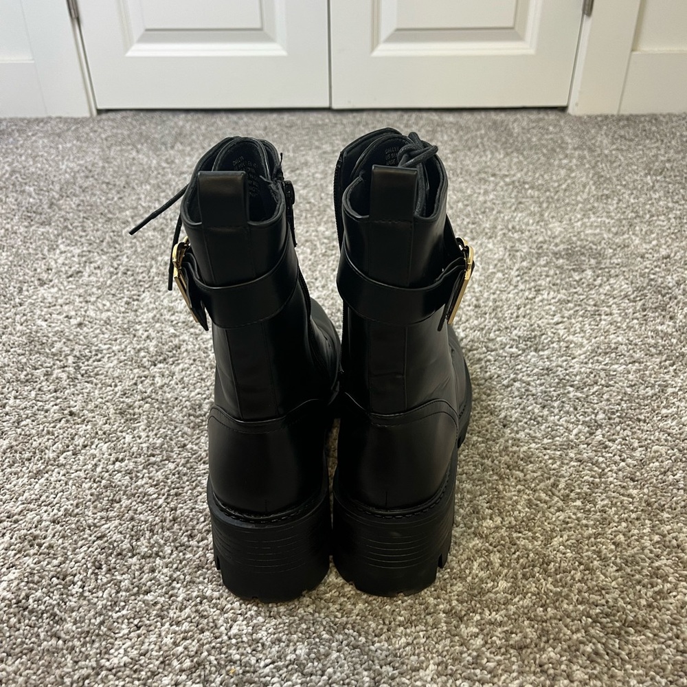 ⭐️ Black Leather Ankle Boots with Gold Buckle - Picture 4 of 6